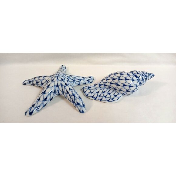 Vintage Herend Style Andrea Sadek Blue White Porcelain Starfish & Seashell - Picture 3 of 6